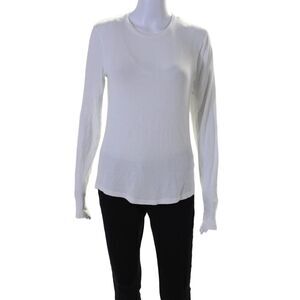 Designer Womens Long Sleeve Crewneck Tight Knit Basic Top White Size Medium
